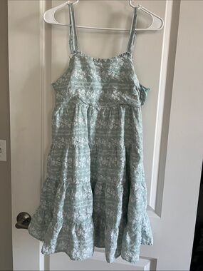 Women’s Aqua Floral Tiered Sundress with Spaghetti Straps